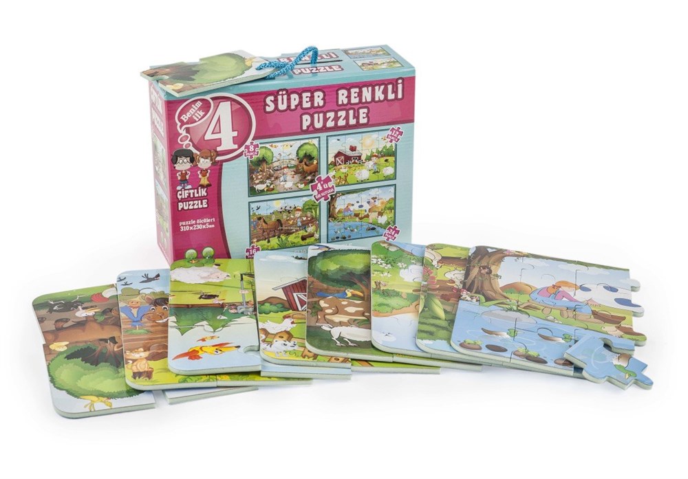 Çocuk Puzzle, Dıytoy, Süper Renkli Puzzle 4 Adet Çiftlik Puzzle