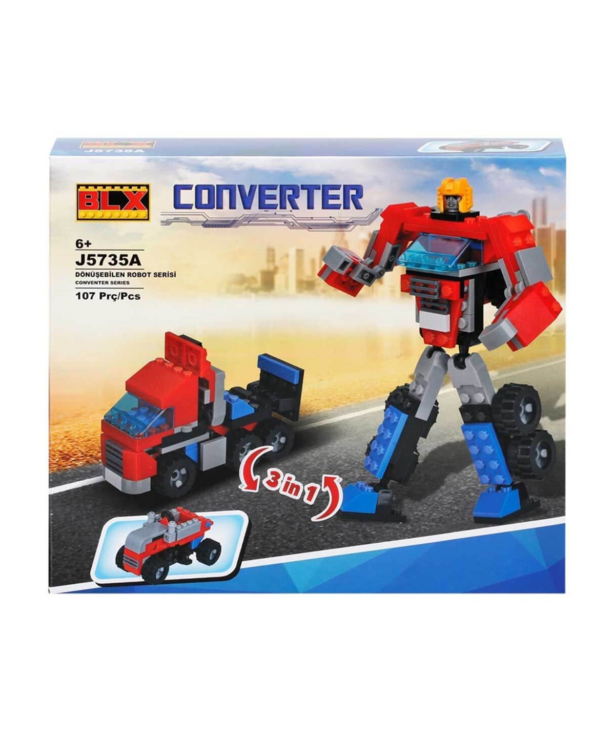 Diğer Lego Setleri, Sunman, BLX J5735A Converter Robota Dönüşen Araç 21212 Kırmızı Robot 107 Parça Lego