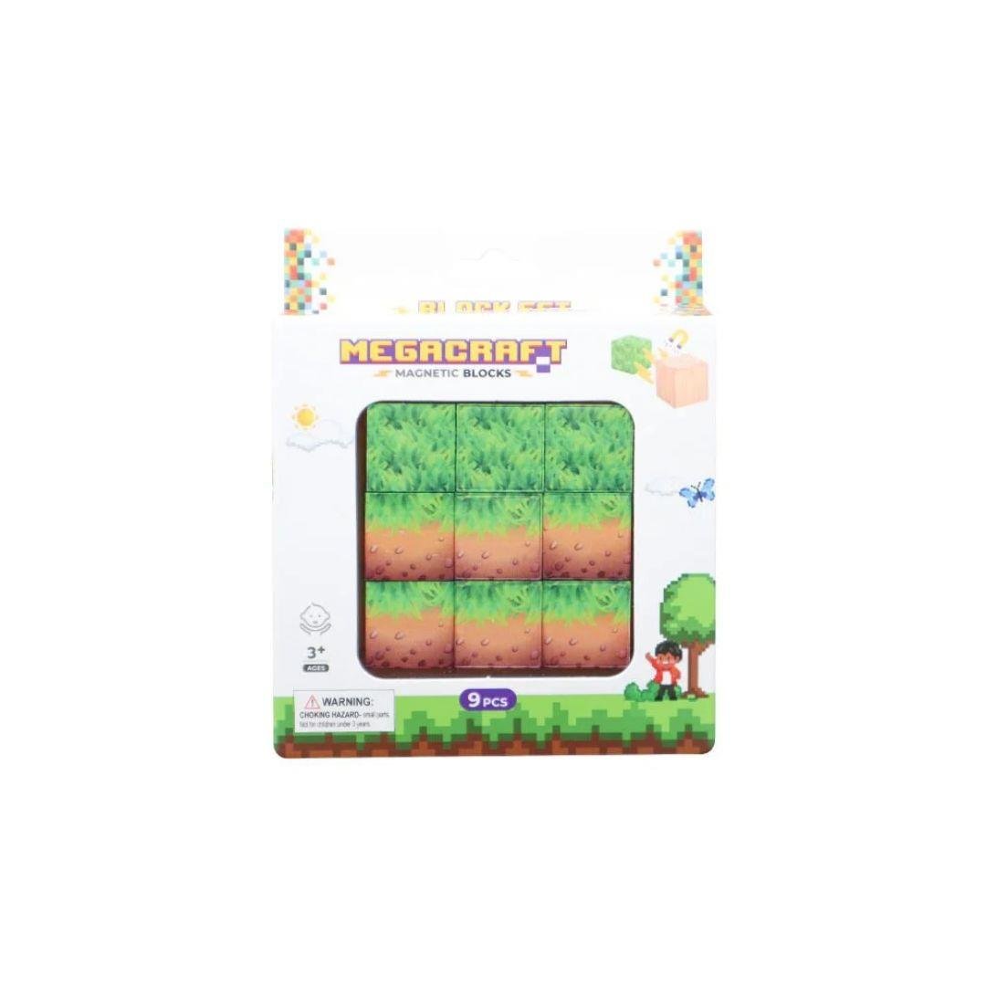 Diğer Lego Setleri, MEGA OYUNCAK, Megacraft Manyetik Bloklar 9 Parça Toprak Çimen Desenli