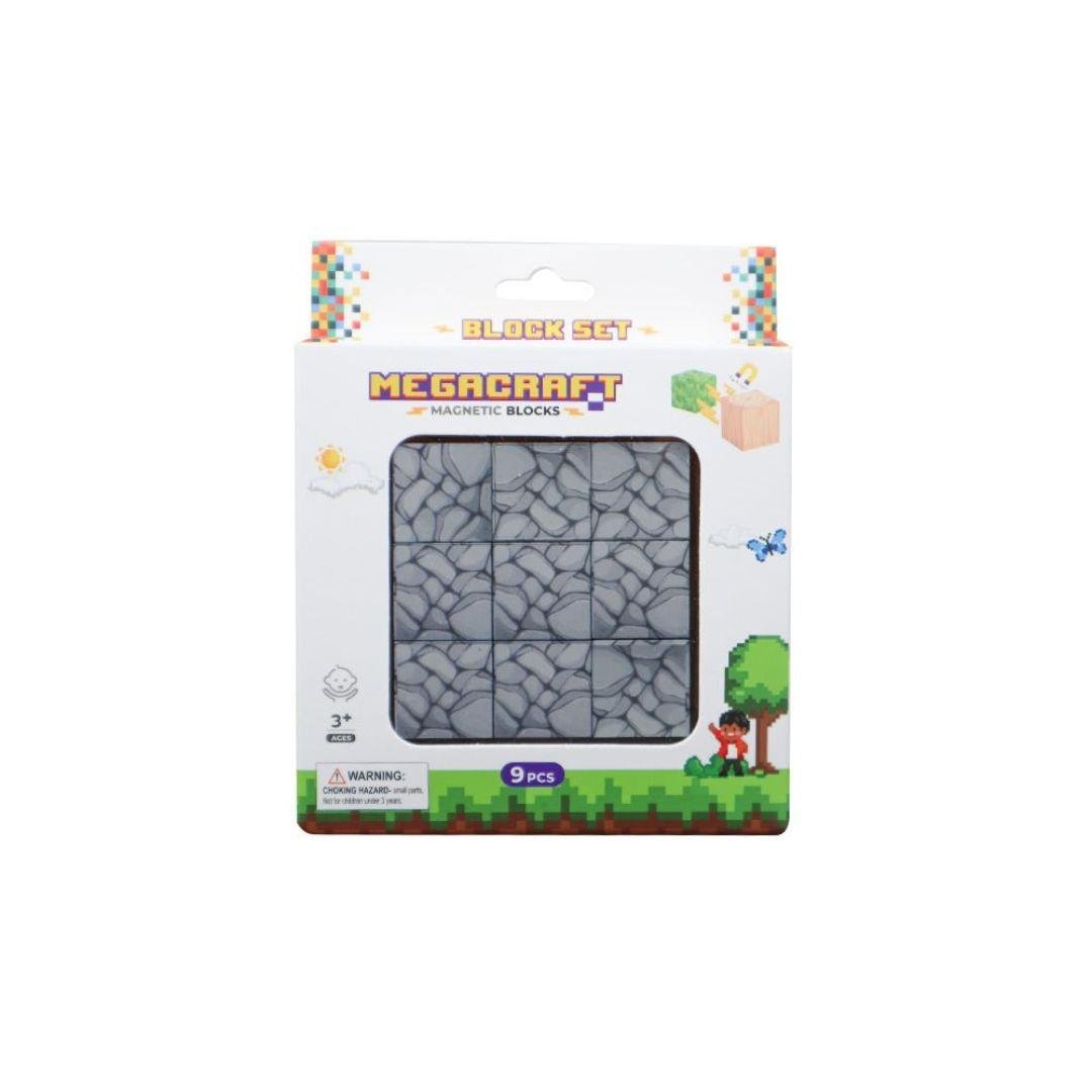 Diğer Lego Setleri, MEGA OYUNCAK, Megacraft Manyetik Bloklar 9 Parça Koyu Taş Blok Desenli