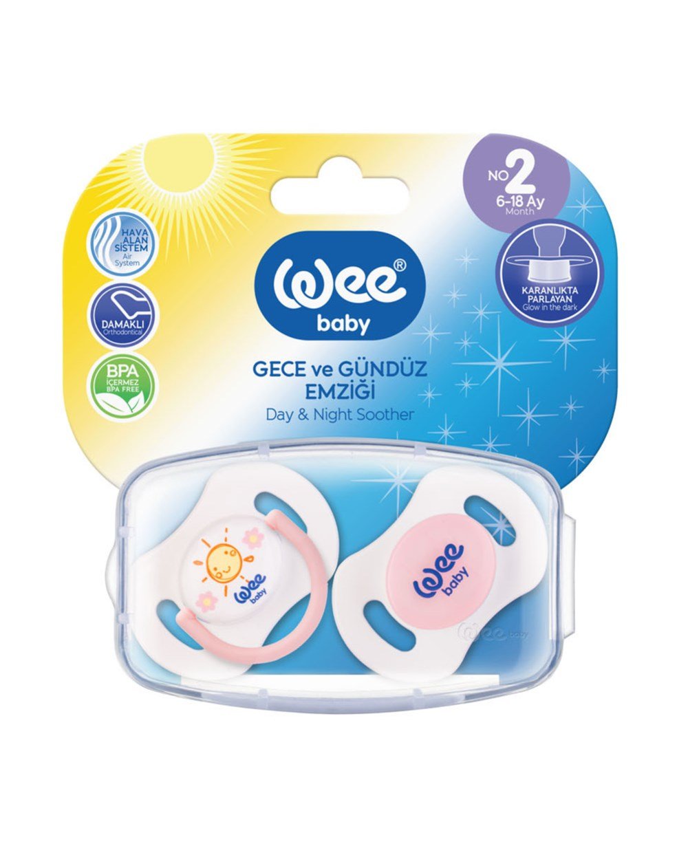 Emzik, WEE BABY, Wee Baby 2'li Gece Gündüz Emzik No:2 6-18Ay (Saklama Kabı Hediyeli) 153 Pembe