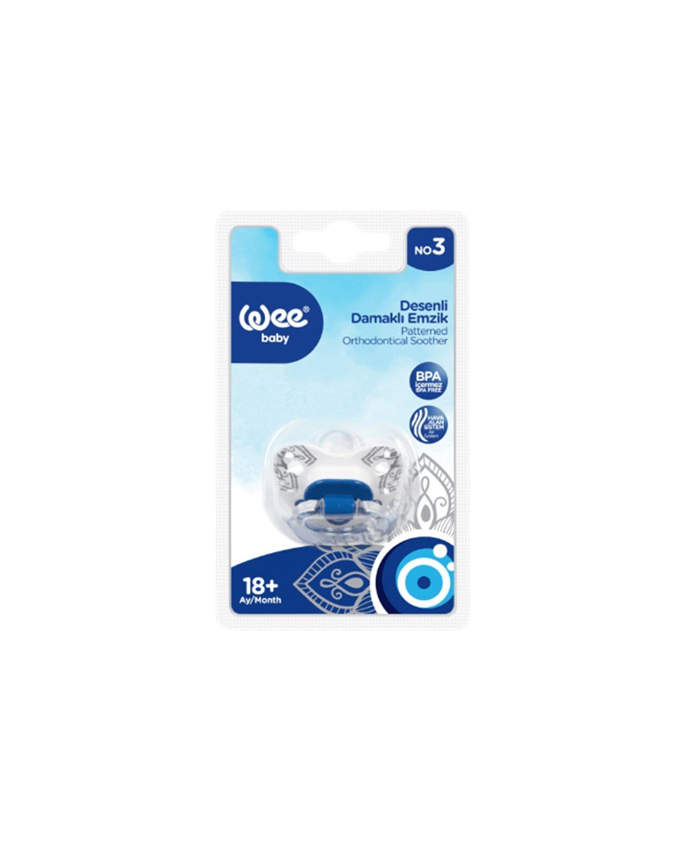 Emzik, WEE BABY, Wee Baby Klasik Desenli Damaklı Emzik No:3 18+Ay Nazar Boncuğu Seri