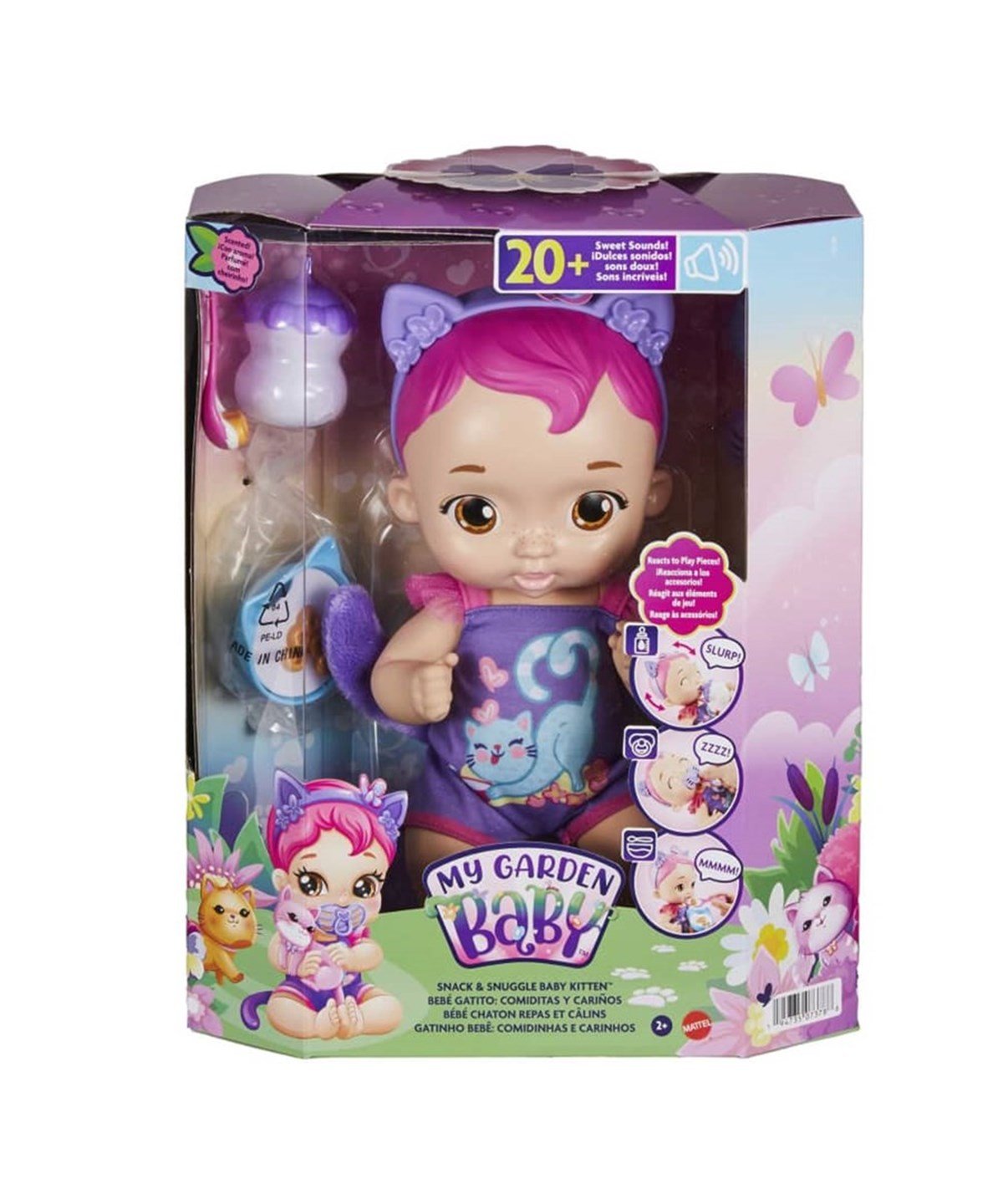 Et Bebekler, MY GARDEN BABY, My Garden Baby Sesli ve Aksesuarlı Yavru Kedi Bebeğim HHP27 HHP28 Mor