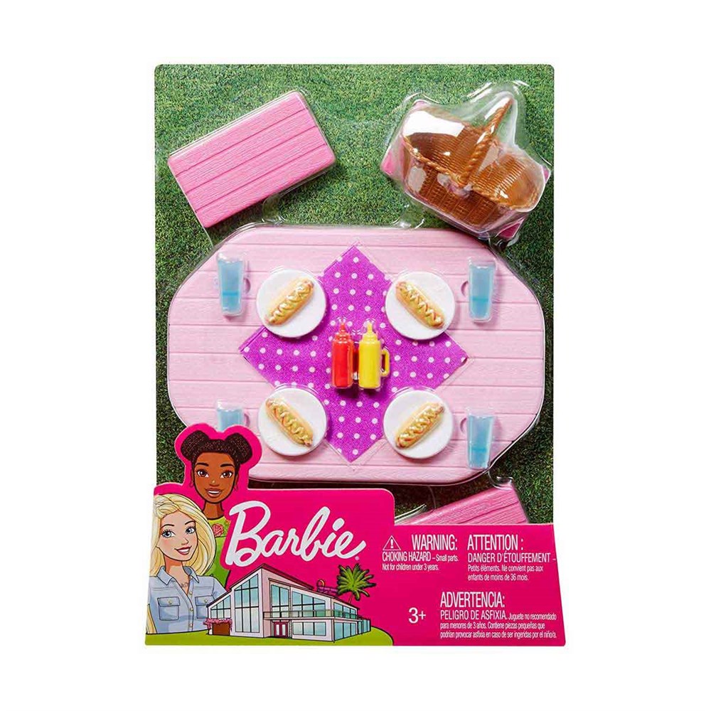 Evcilik Aksesuarları, Barbie, Barbie Bebek'in Ev Dışı Dekorasyon Aksesuarları FXG37 FXG40 Piknik Masası Oyun Seti