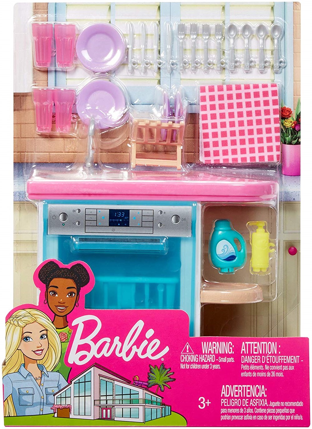 Evcilik Aksesuarları, Barbie, Barbie Bebek'in Ev İçi Dekorasyon Aksesuarları FXG33 FXG3 - Bulaşık Makinesi Oyun Seti