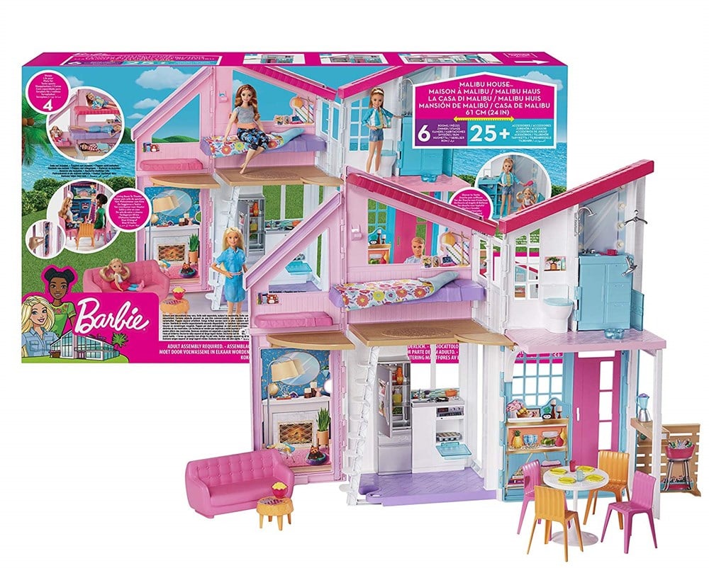 Evcilik Aksesuarları, Barbie, Barbie'nin Muhteşem Malibu Evi - Pembe Kutu - 6 Odalı FXG57