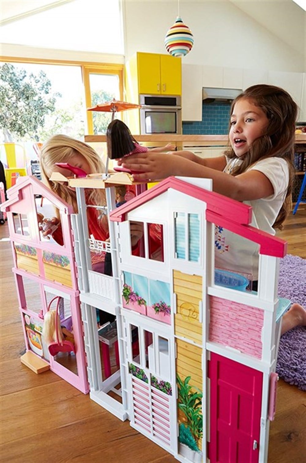 Evcilik Aksesuarları, Barbie, Barbie'nin Muhteşem Malibu Evi DLY32 Sarı Kutu 5 Odalı