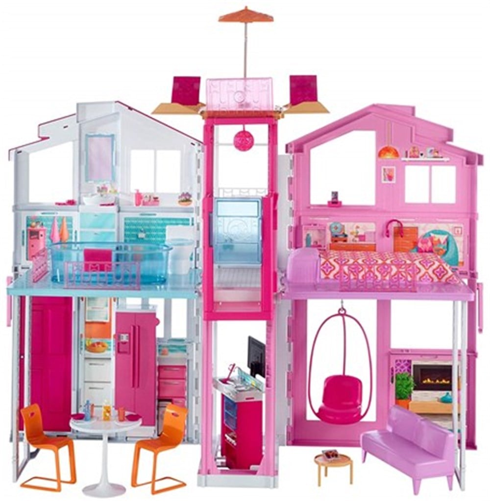Evcilik Aksesuarları, Barbie, Barbie'nin Muhteşem Malibu Evi DLY32 Sarı Kutu 5 Odalı