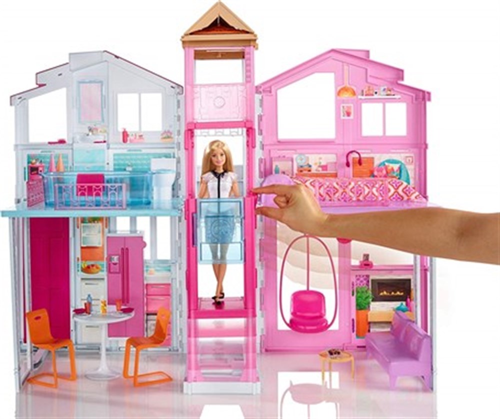 Evcilik Aksesuarları, Barbie, Barbie'nin Muhteşem Malibu Evi DLY32 Sarı Kutu 5 Odalı
