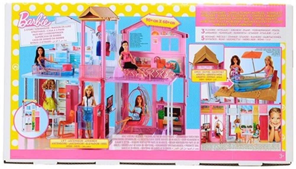 Evcilik Aksesuarları, Barbie, Barbie'nin Muhteşem Malibu Evi DLY32 Sarı Kutu 5 Odalı