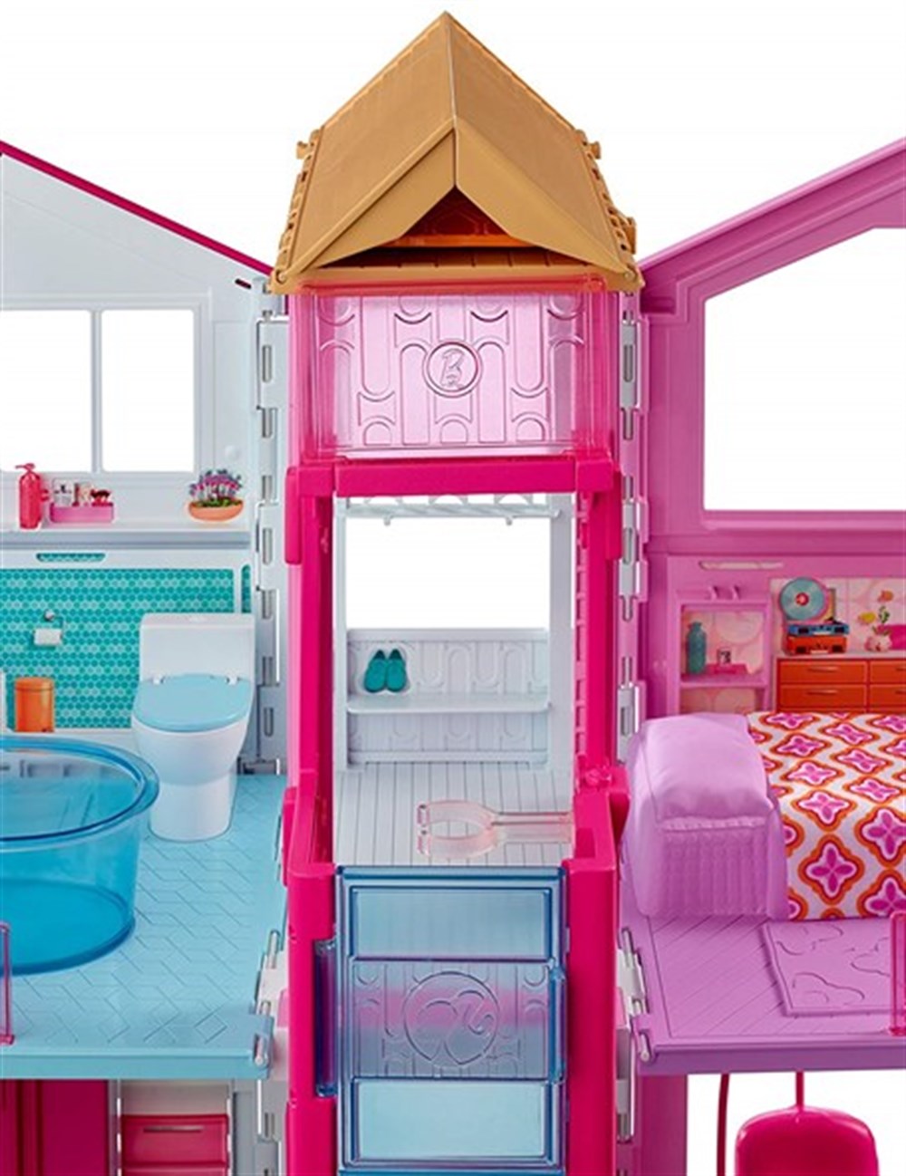 Evcilik Aksesuarları, Barbie, Barbie'nin Muhteşem Malibu Evi DLY32 Sarı Kutu 5 Odalı