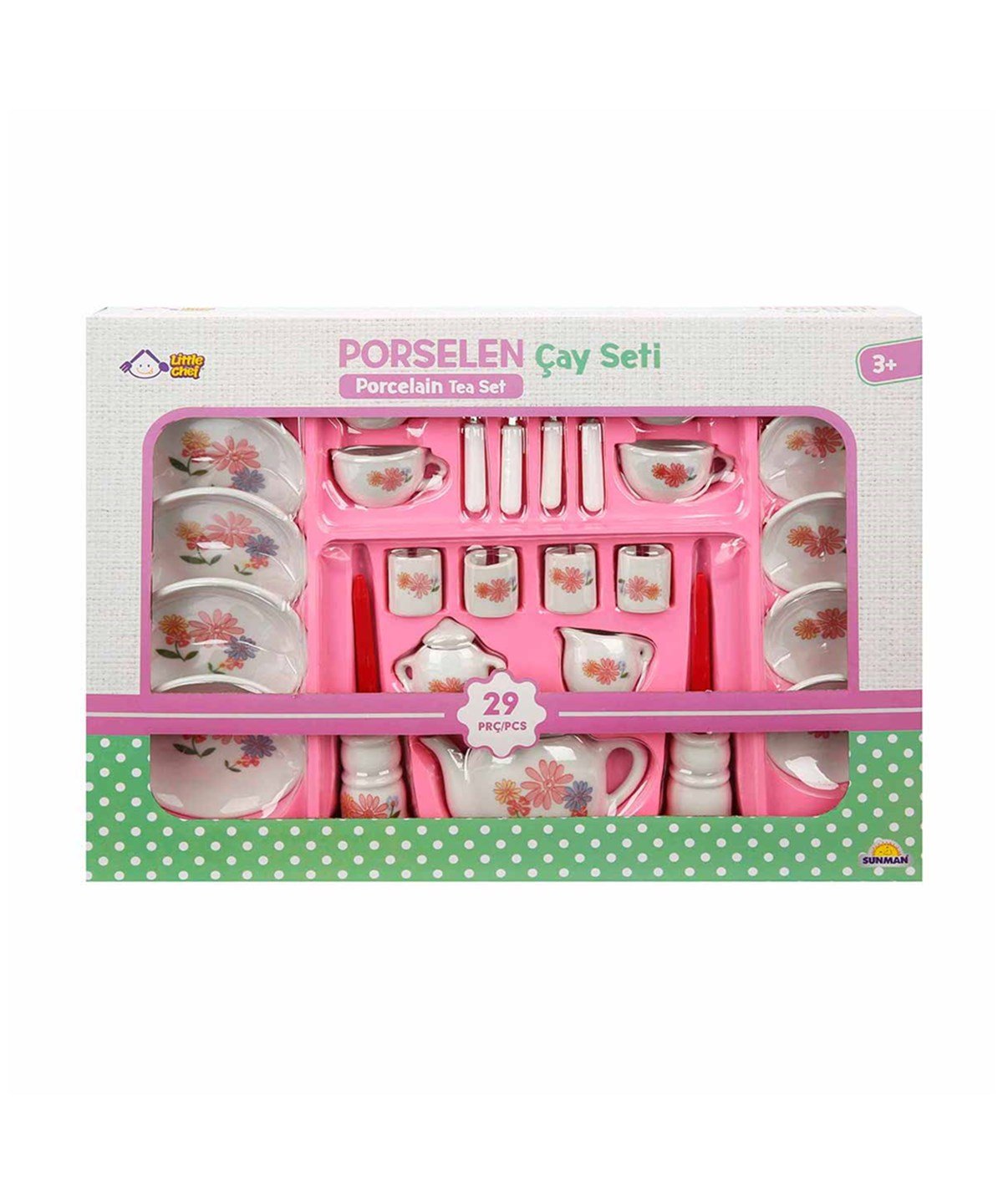 Evcilik Aksesuarları, Sunman, Little Chef 29 Parça Porselen Çay Takımı 21291 Çiçek Desenli Modeli