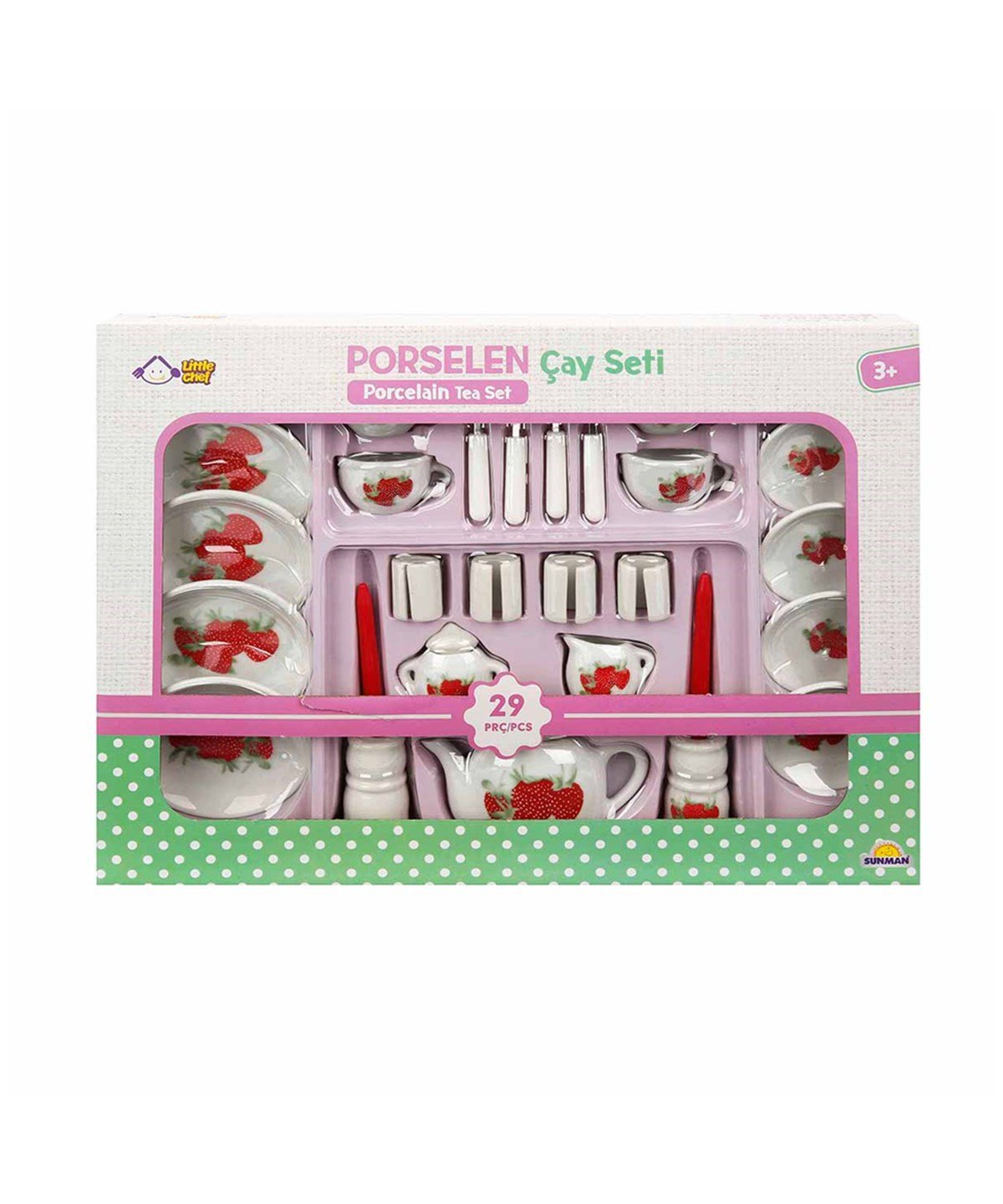 Evcilik Aksesuarları, Sunman, Little Chef 29 Parça Porselen Çay Takımı 21291 Çilek Desenli Modeli