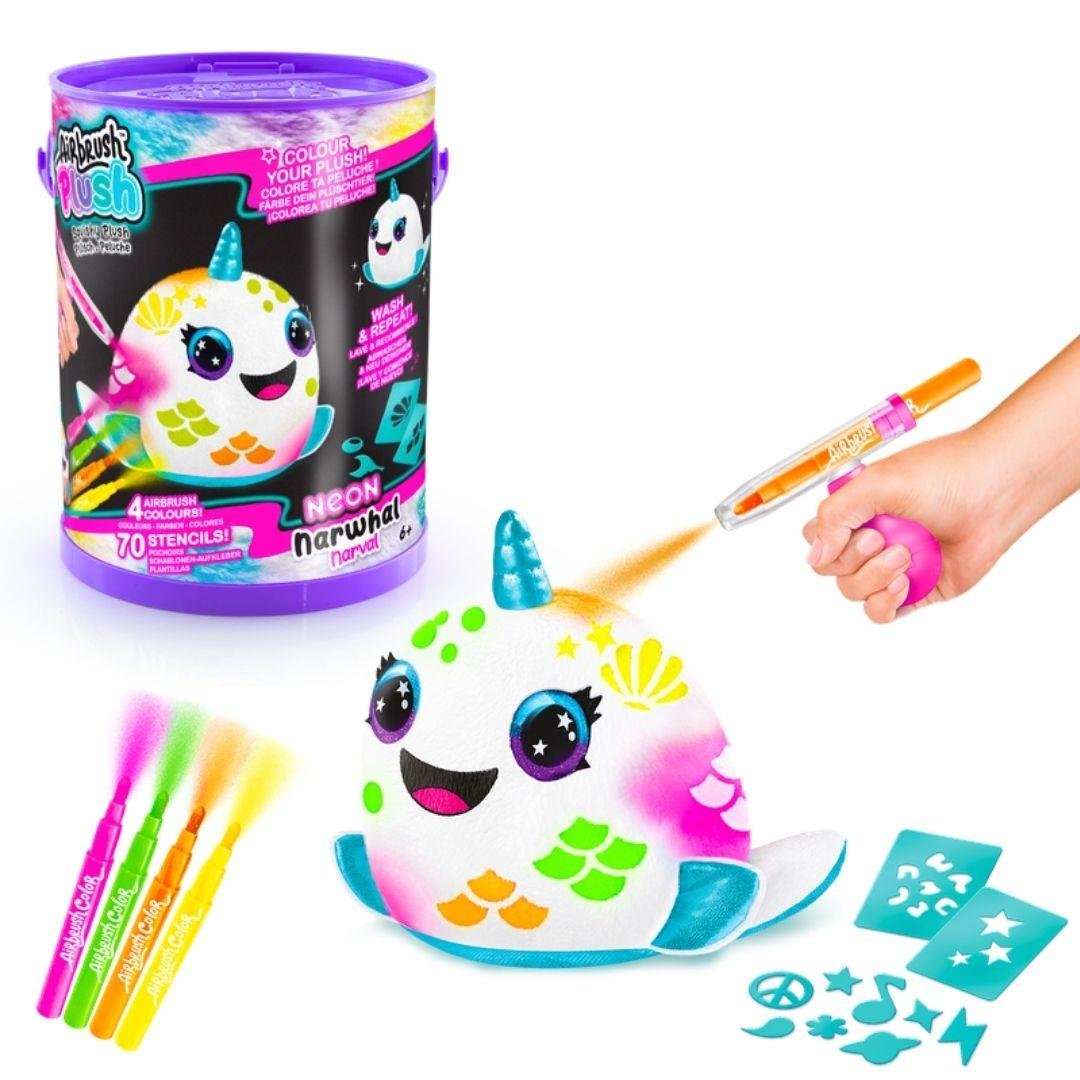 Fonksiyonel Peluşlar, MEGA OYUNCAK, Airbrush Plush Squishy Peluş Neon 55230 Narwhal