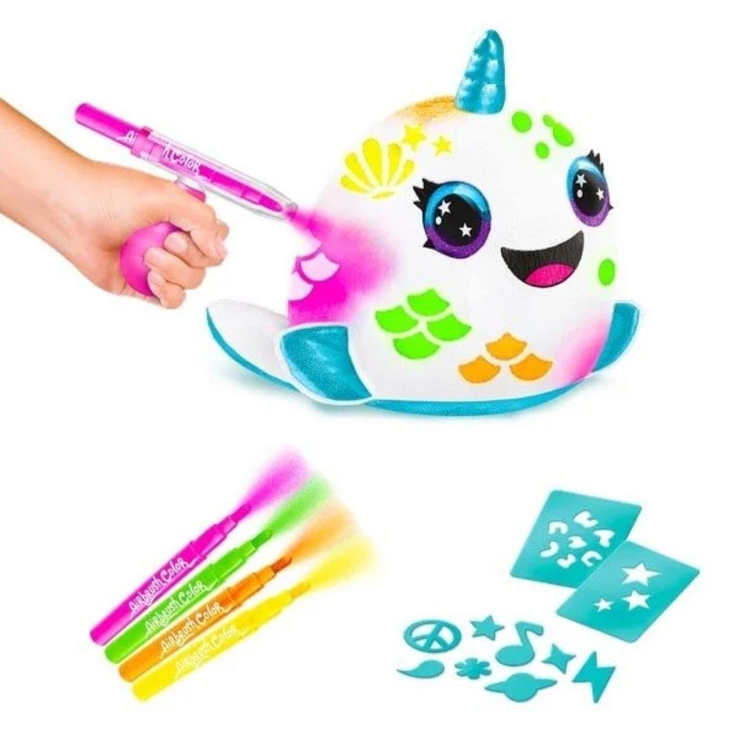 Fonksiyonel Peluşlar, MEGA OYUNCAK, Airbrush Plush Squishy Peluş Neon 55230 Narwhal