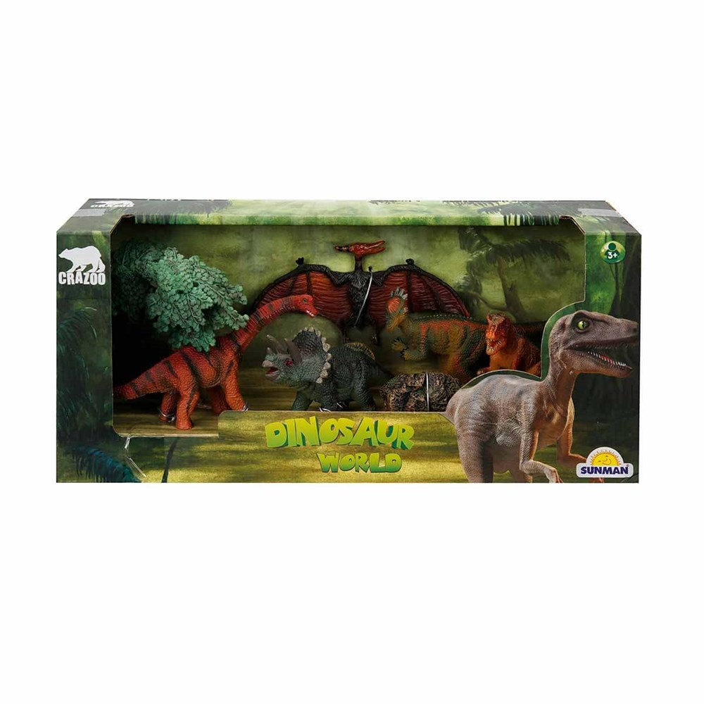 Hayvan Setleri, Sunman, Dinozorların Dünyası 5'li Oyun Seti Triceratops Yeşil 26960