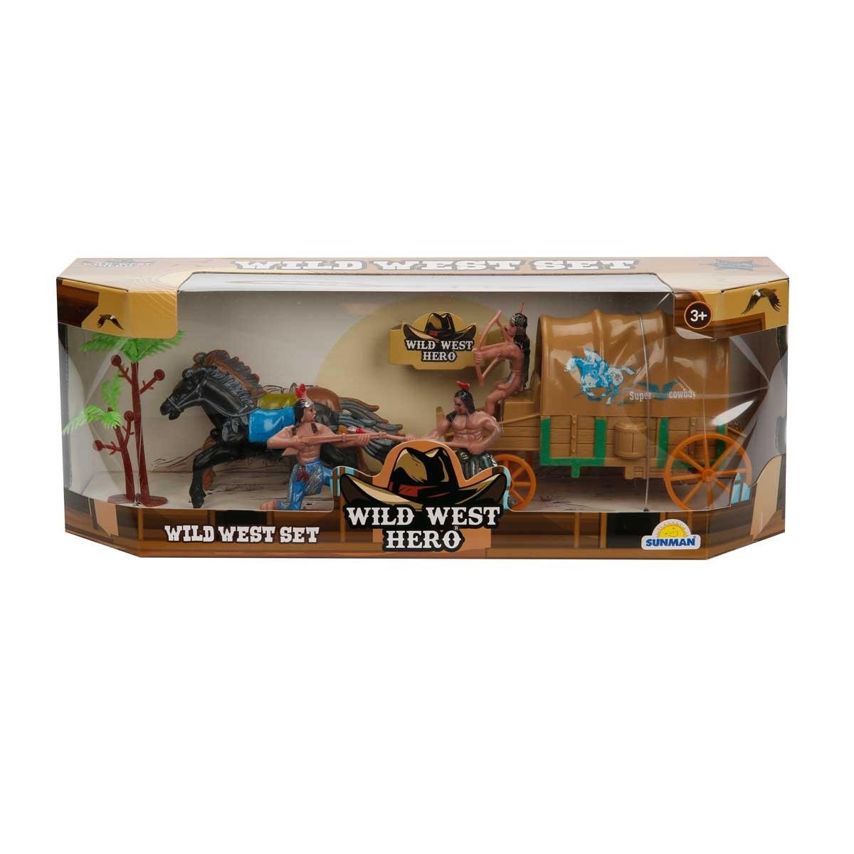 Kılıç Kalkan ve Asker Setleri, Sunman, Wild West Hero Kovboy ve Kızılderili At Arabali Oyun Seti 71162 Kızıldereli Arabası