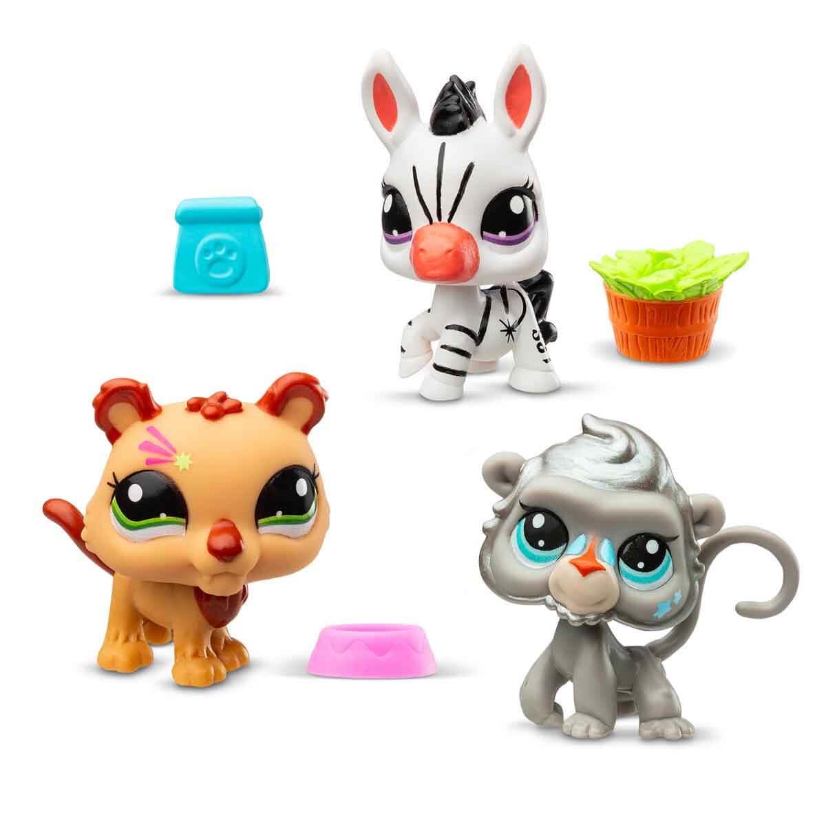 Kolleksiyon Karakterleri, Sunman, Littlest Pet Shop Minişler 3'lü Figür Seti S2 S00000621 Zebra  Aslan  Maymun