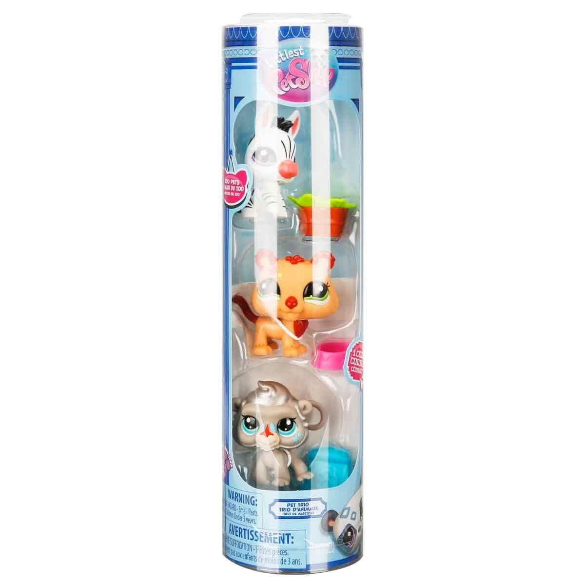 Kolleksiyon Karakterleri, Sunman, Littlest Pet Shop Minişler 3'lü Figür Seti S2 S00000621 Zebra  Aslan  Maymun
