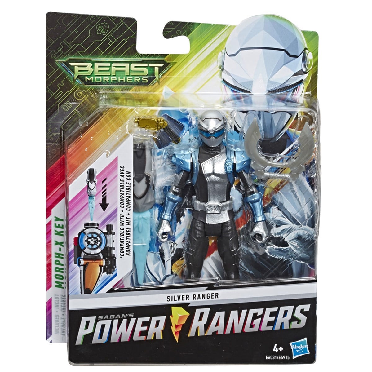 Kolleksiyon Karakterleri, Power Rangers, Power Ranger Beast Morphers Figür 15 cm E5915 E6031 Silver Rager