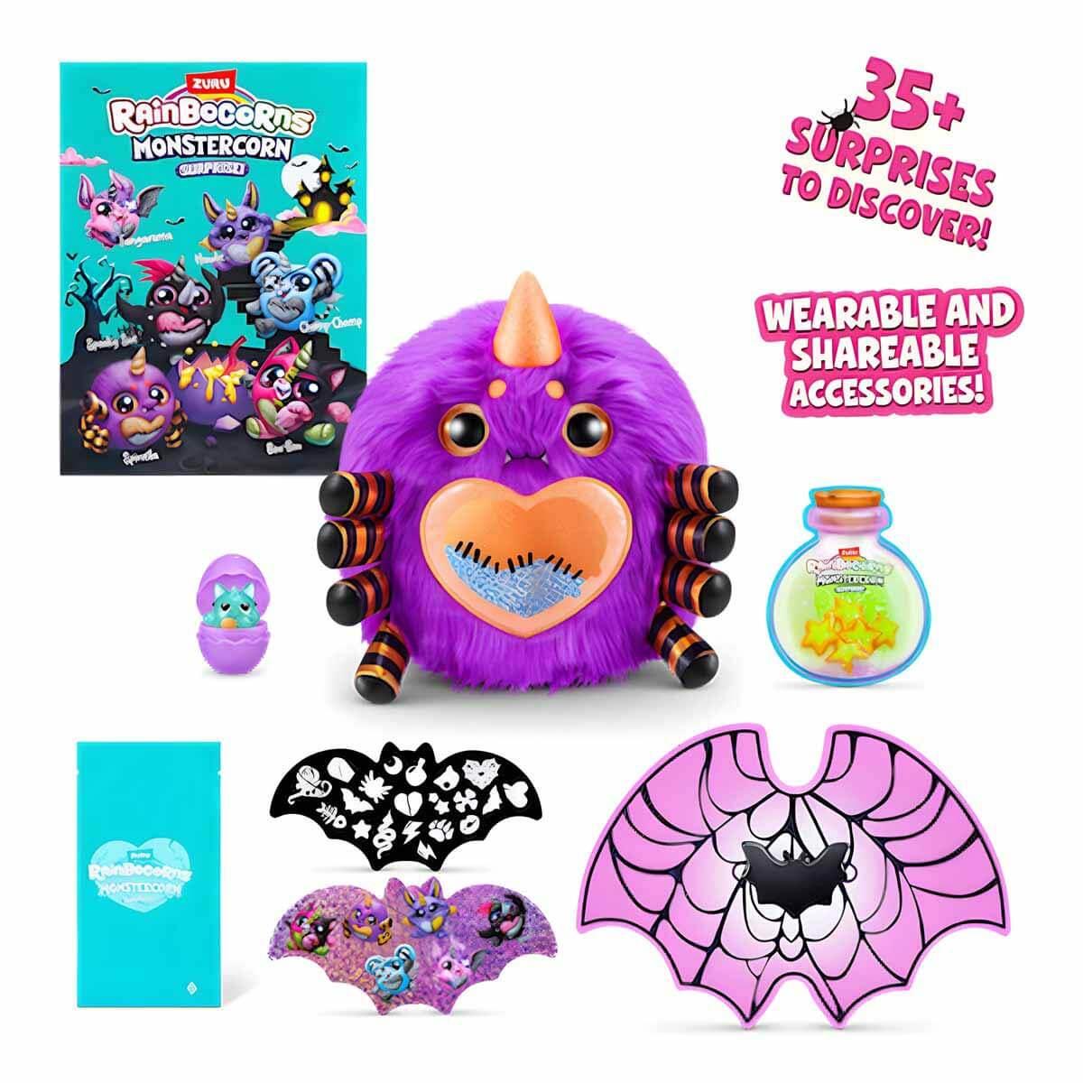 Kolleksiyon Karakterleri, Giochi Preziosi, Rainbocorns Monstercorn Peluş RAR25000 Spider Mor Örümcek Ağı Desenli Kanat