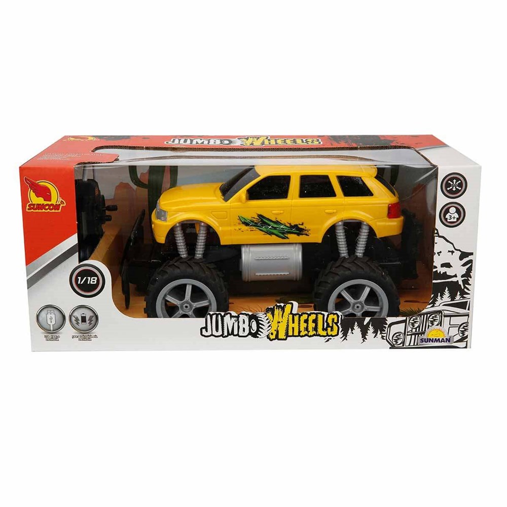 Kumandalı Arabalar, Sunman, 1:18 Uzaktan Kumandalı Jumbo Wheels Usb Şarjlı Araba 27752 Sarı Pickup 