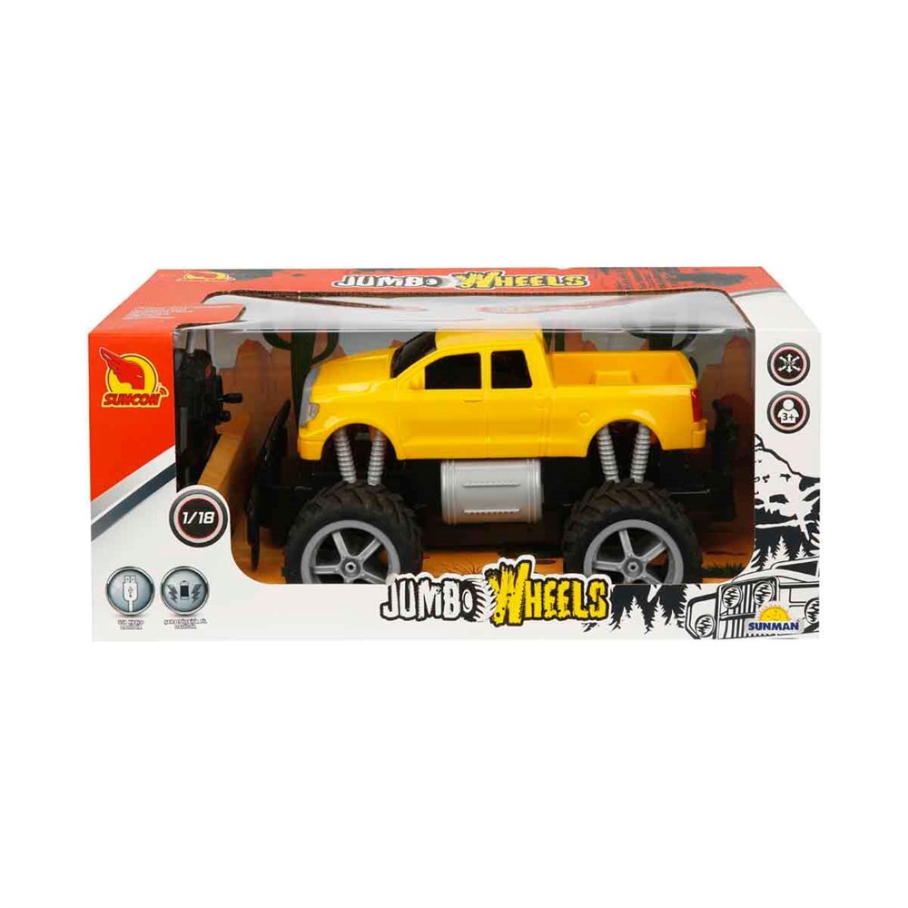 Kumandalı Arabalar, Sunman, 1:18 Uzaktan Kumandalı Araba Jumbo Wheels Usb Şarjlı Araba - Sarı Jeep