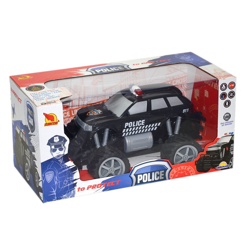 Kumandalı Arabalar, Sunman, Jumbo Wheels 1:18 Kumandalı Şarjlı Polis Arabası Işıklı FF