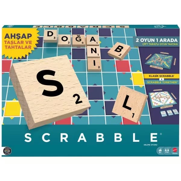 Kutu Oyunları, Mattel, Scrabble Ahşap İkisi Bir Arada Türkçe JLJ64