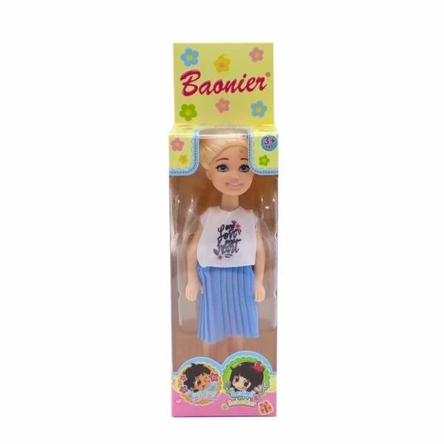 Manken Bebekler, MEGA OYUNCAK, Baonier Tekli Kız Bebek 85801 Sarı Saçlı Mavi Pileli Etekli