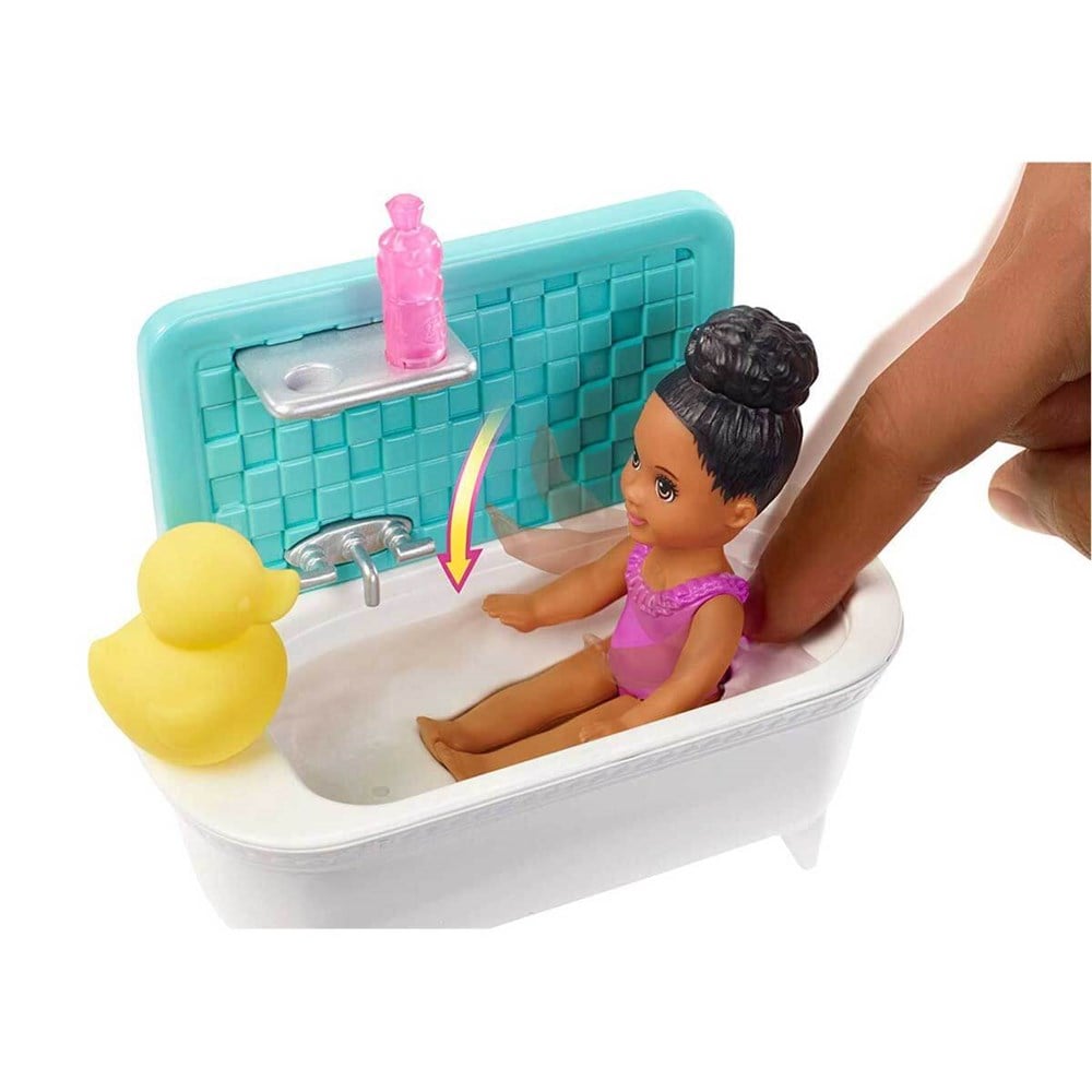 Manken Bebekler, Barbie, Barbie Bebek Bakıcılığı Oyun Seti FHY97 - Mor Saçlı Küvetli