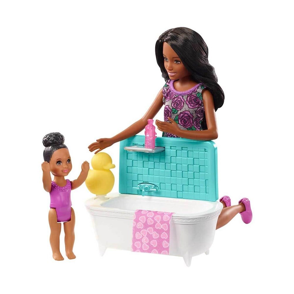 Manken Bebekler, Barbie, Barbie Bebek Bakıcılığı Oyun Seti FHY97 - Mor Saçlı Küvetli