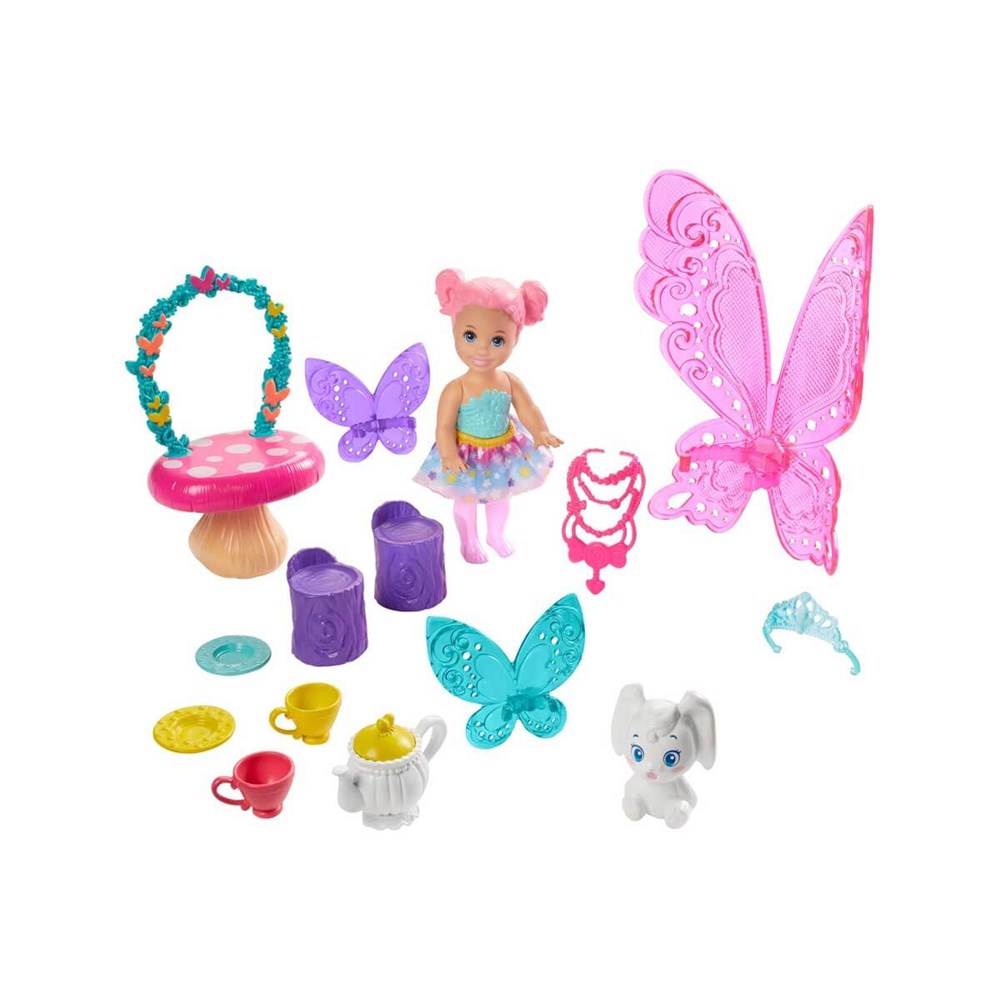 Manken Bebekler, Barbie, Barbie Dreamtopia Prenses Bebek ve Aksesuarları Oyun Seti GJK49 GJK50 Kelebek Kanatlı Çay Partisi