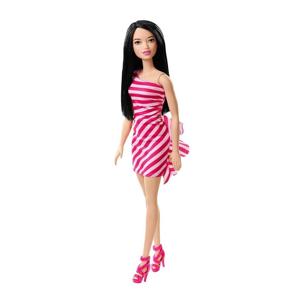 Manken Bebekler, Barbie, Pırıltılı Barbie - Pembe Çizgili Elbiseli T7580 FXL70