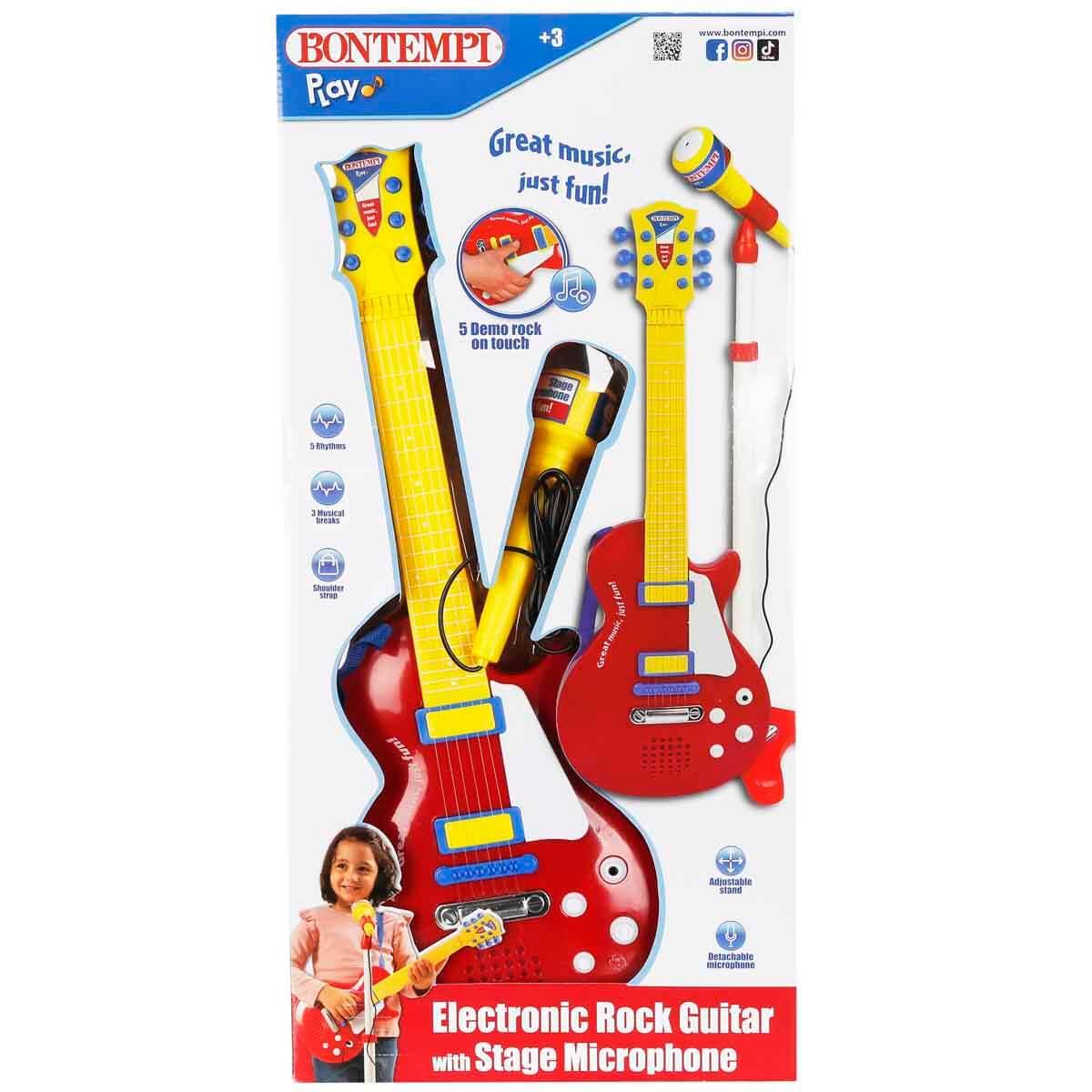 Müzik Aletleri, Sunman, Bontempi Ayaklı Mikrofonlu Kırmızı Elektronik Çocuk Rock Gitarı