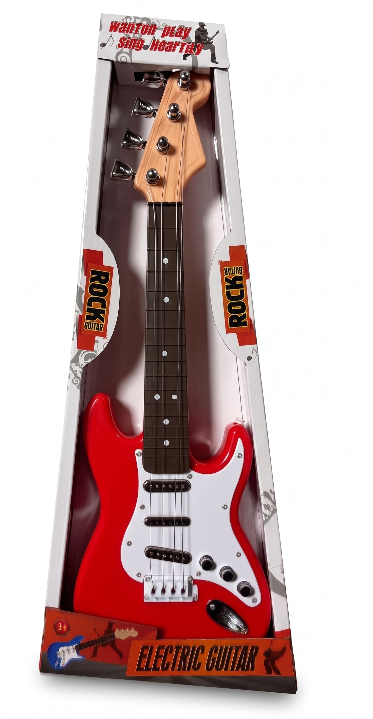 Müzik Aletleri, Sunman, Pilli Elektronik Rock Gitarı 44 cm 45111 Kırmızı
