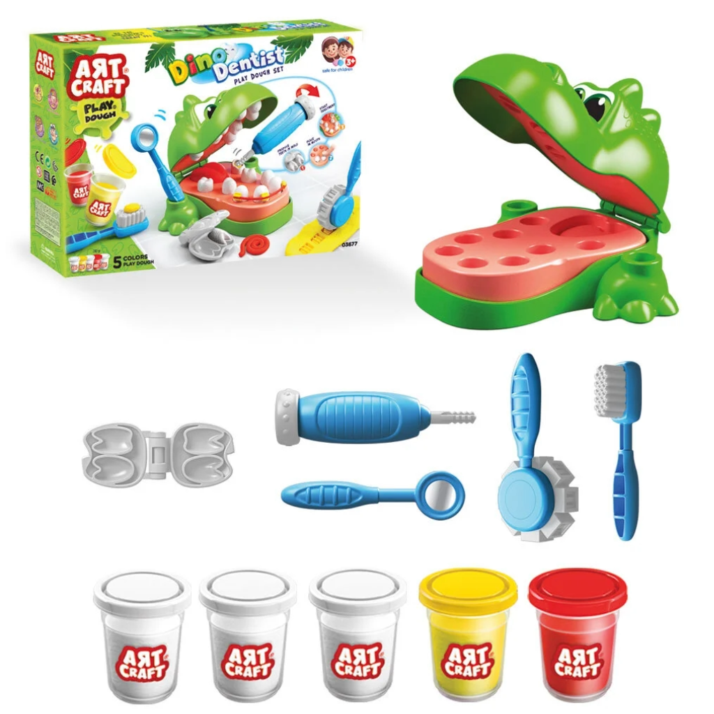 Oyun Hamuru ve Slime, Dede, Art Craft Dino Dişçi Hamur Seti