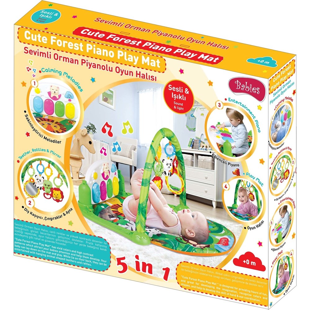 Oyun ve Eğitim Halısı, Furkan Toys, Babies Sevimli Orman Piyanolu Jimnastik Merkezi Oyun Halısı FR37784