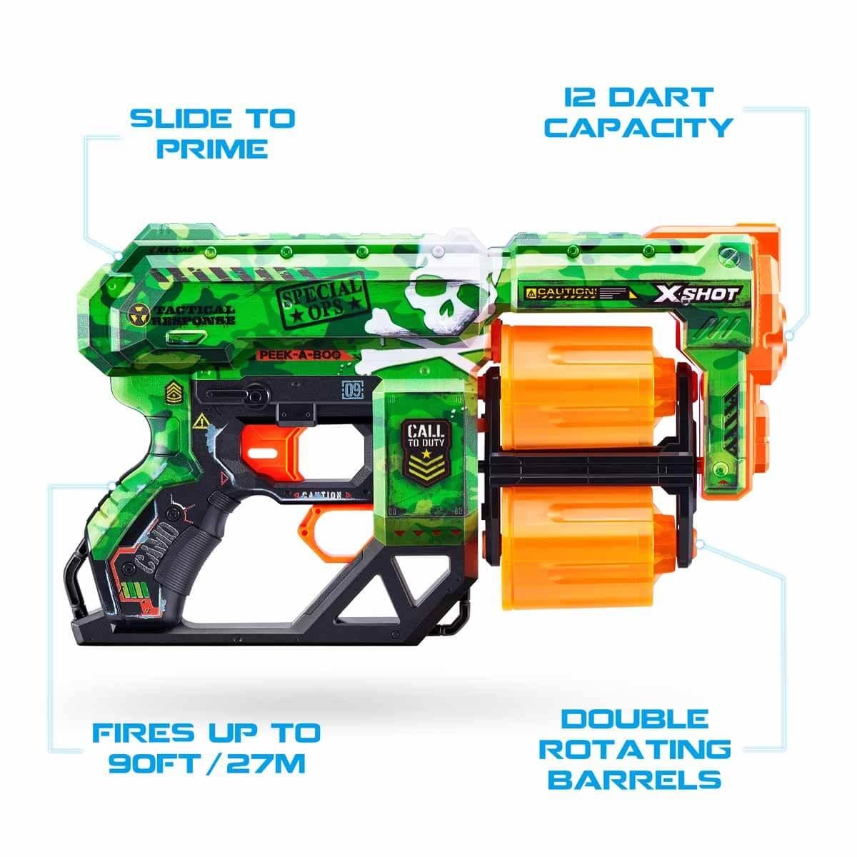 Oyuncak Silahlar, Sunman, X-Shot Skins Dread 12 Mermili Sünger Dart Atan Silah 31 cm S01036517 Camo
