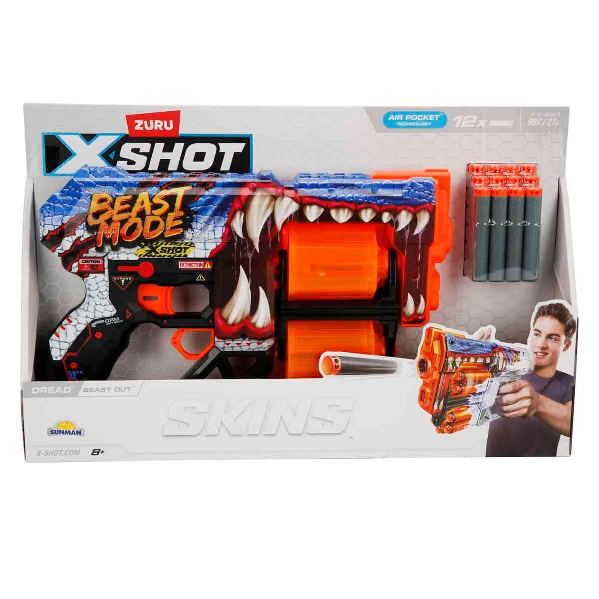 Oyuncak Silahlar, SUNMAN, X-Shot Skins Dread 12 Mermili Sünger Dart Atan Silah 31 cm 37848 Beast Out