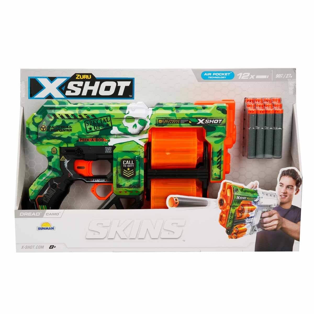 Oyuncak Silahlar, Sunman, X-Shot Skins Dread 12 Mermili Sünger Dart Atan Silah 31 cm S01036517 Camo