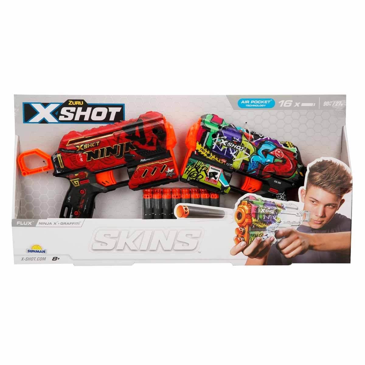 Oyuncak Silahlar, Sunman, X-Shot Skins Flux 16 Mermili 2'li Sünger Dart Atan Silah 21 cm