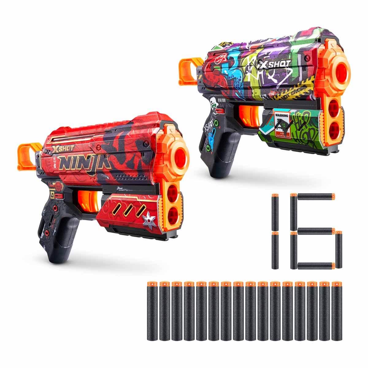 Oyuncak Silahlar, Sunman, X-Shot Skins Flux 16 Mermili 2'li Sünger Dart Atan Silah 21 cm