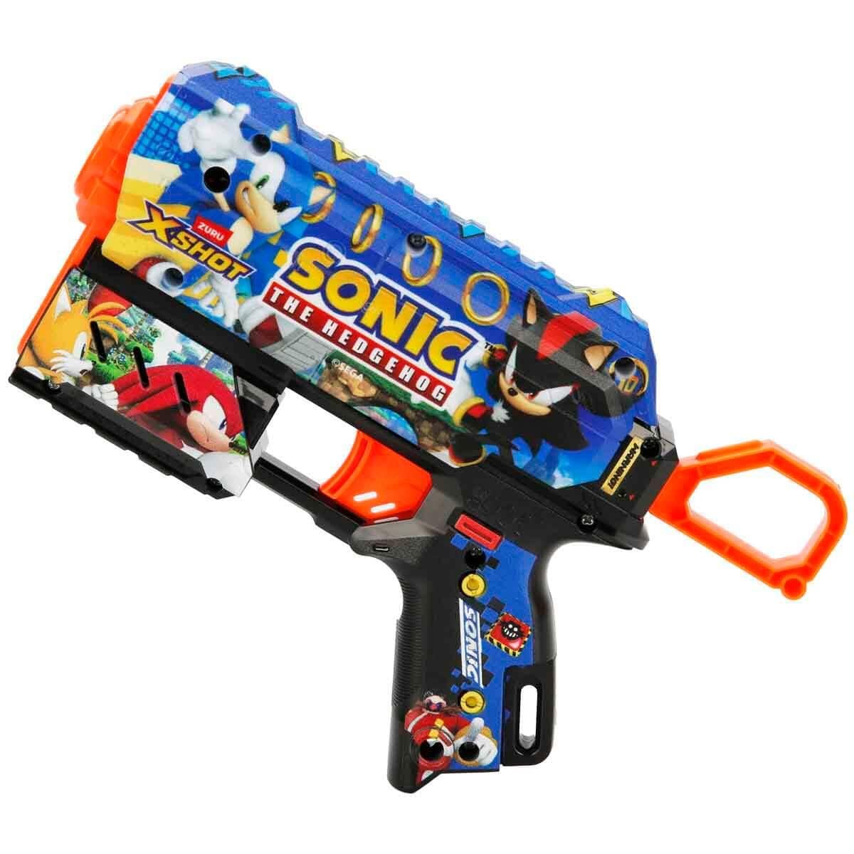 Oyuncak Silahlar, Sunman, X-Shot Skins Flux Sonic The Hedgehog 8 Mermili Sünger Dart Atan Silah 21 cm 57952 Mega Sonic