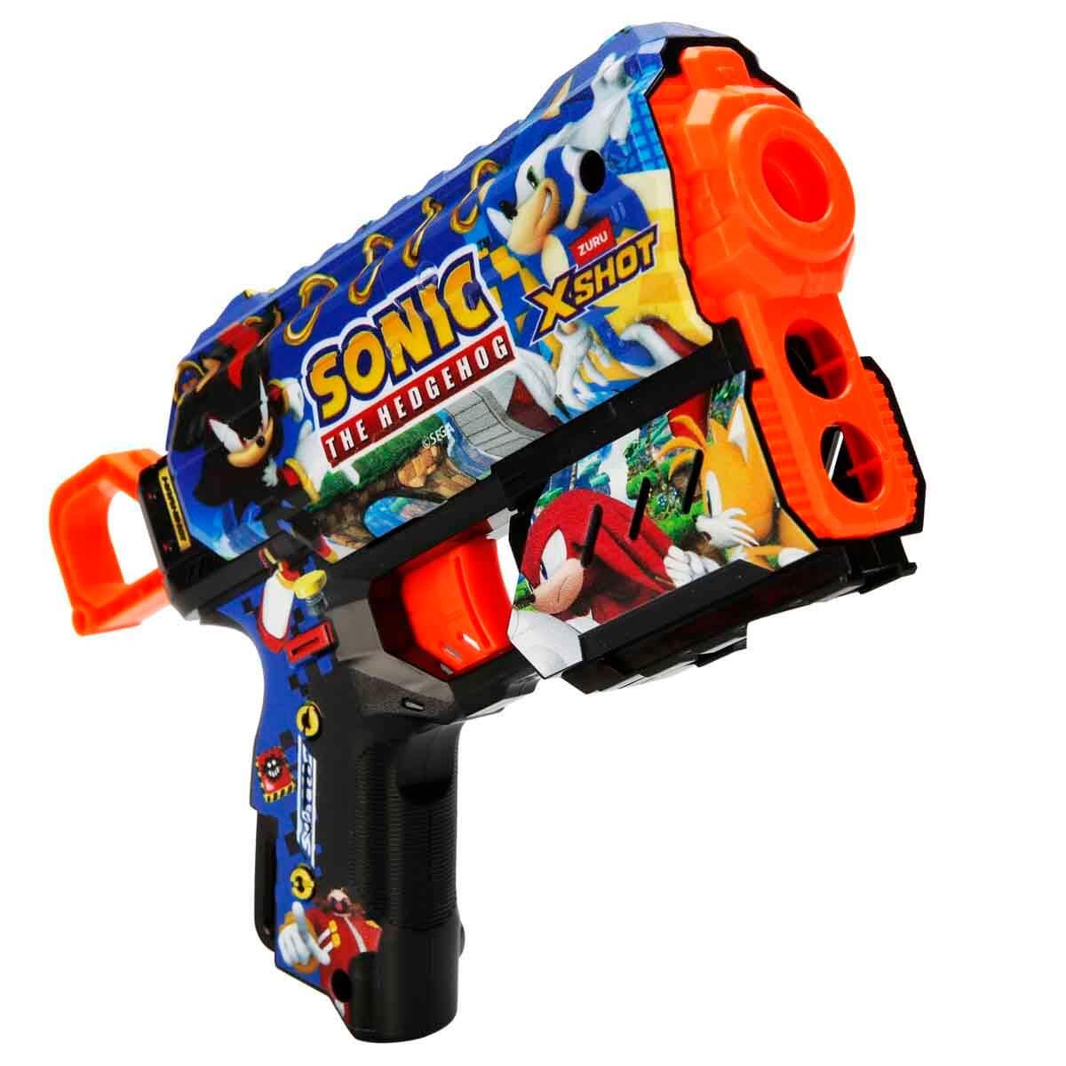Oyuncak Silahlar, Sunman, X-Shot Skins Flux Sonic The Hedgehog 8 Mermili Sünger Dart Atan Silah 21 cm 57952 Mega Sonic