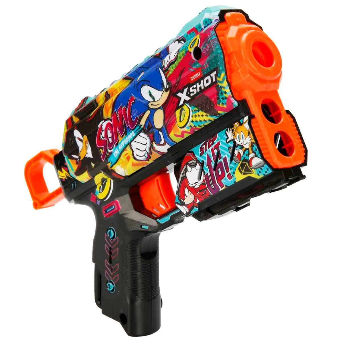 Oyuncak Silahlar, Sunman, X-Shot Skins Flux Sonic The Hedgehog 8 Mermili Sünger Dart Atan Silah 21 cm 57952 Hyper Spike