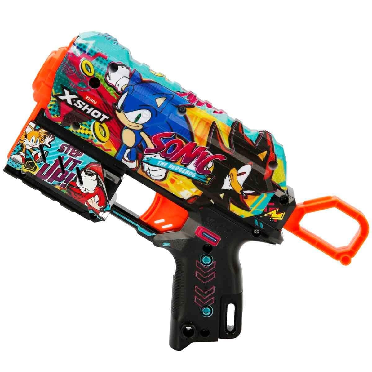 Oyuncak Silahlar, Sunman, X-Shot Skins Flux Sonic The Hedgehog 8 Mermili Sünger Dart Atan Silah 21 cm 57952 Hyper Spike