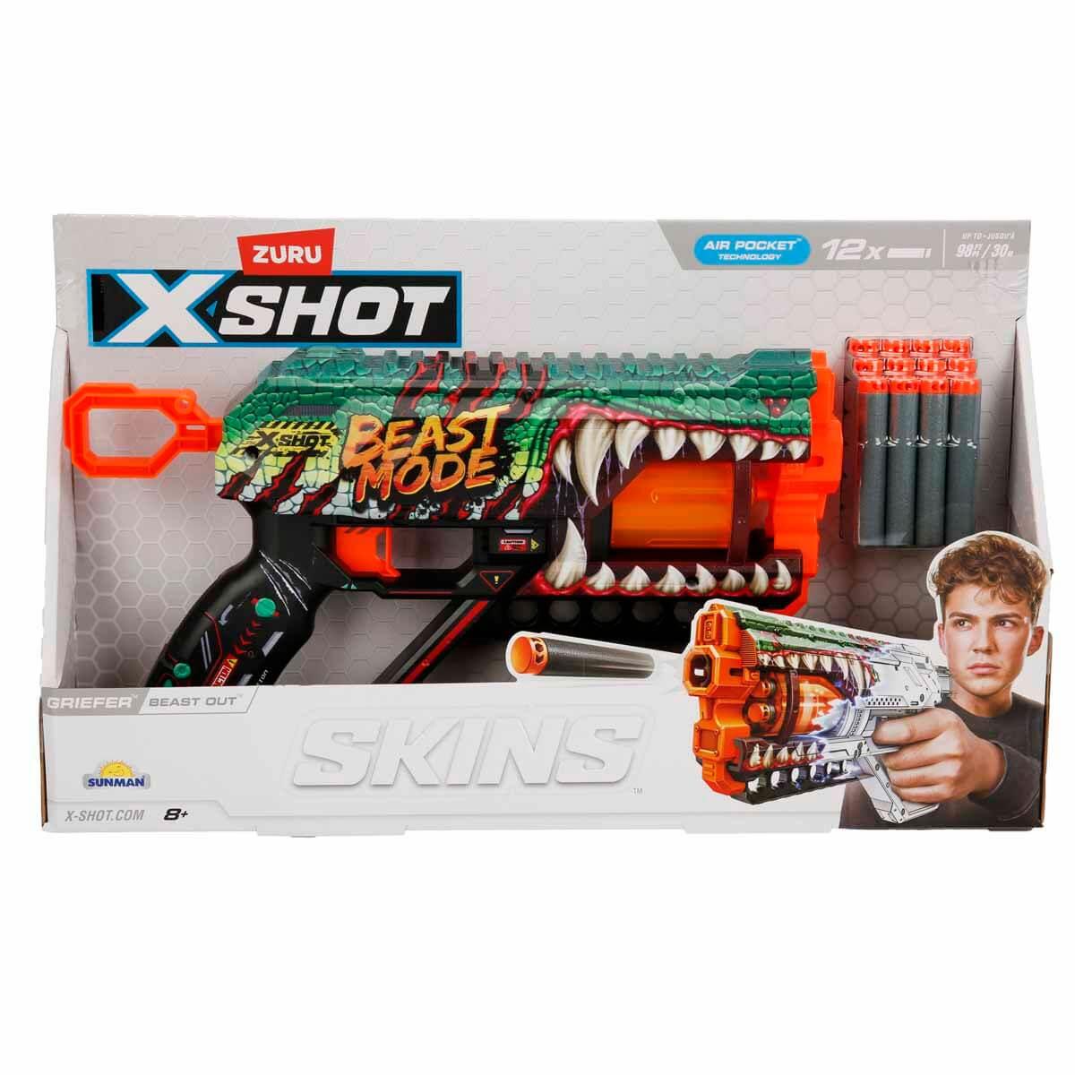 Oyuncak Silahlar, SUNMAN, X-Shot Skins Griefer 12 Mermili Sünger Dart Atan Silah 32 cm 45065 Beast Out