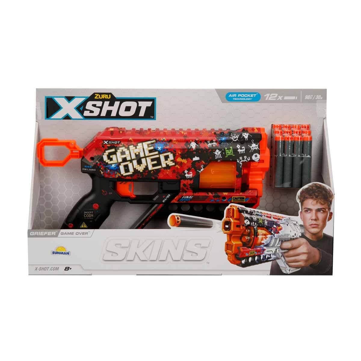 Oyuncak Silahlar, Sunman, X-Shot Skins Griefer 12 Mermili Sünger Dart Atan Silah 32 cm S00036561 Game Over