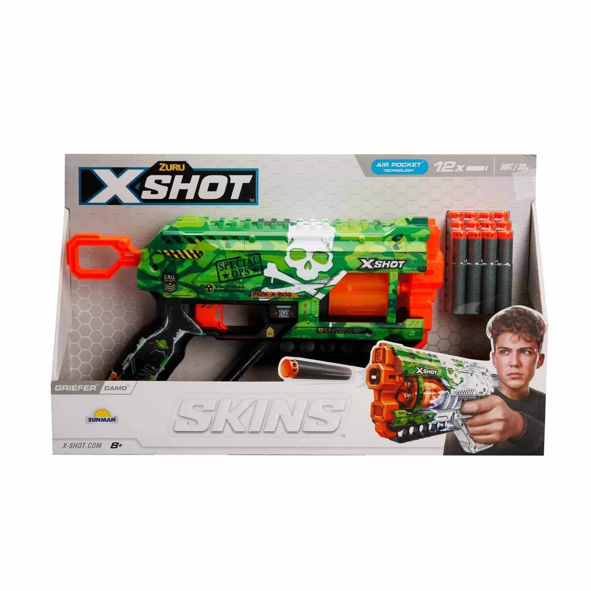 Oyuncak Silahlar, Sunman, X-Shot Skins Griefer 12 Mermili Sünger Dart Atan Silah 32 cm S00036561 Camo